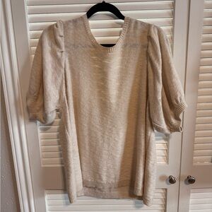 Cream Knit Puff Sleeve Sweater